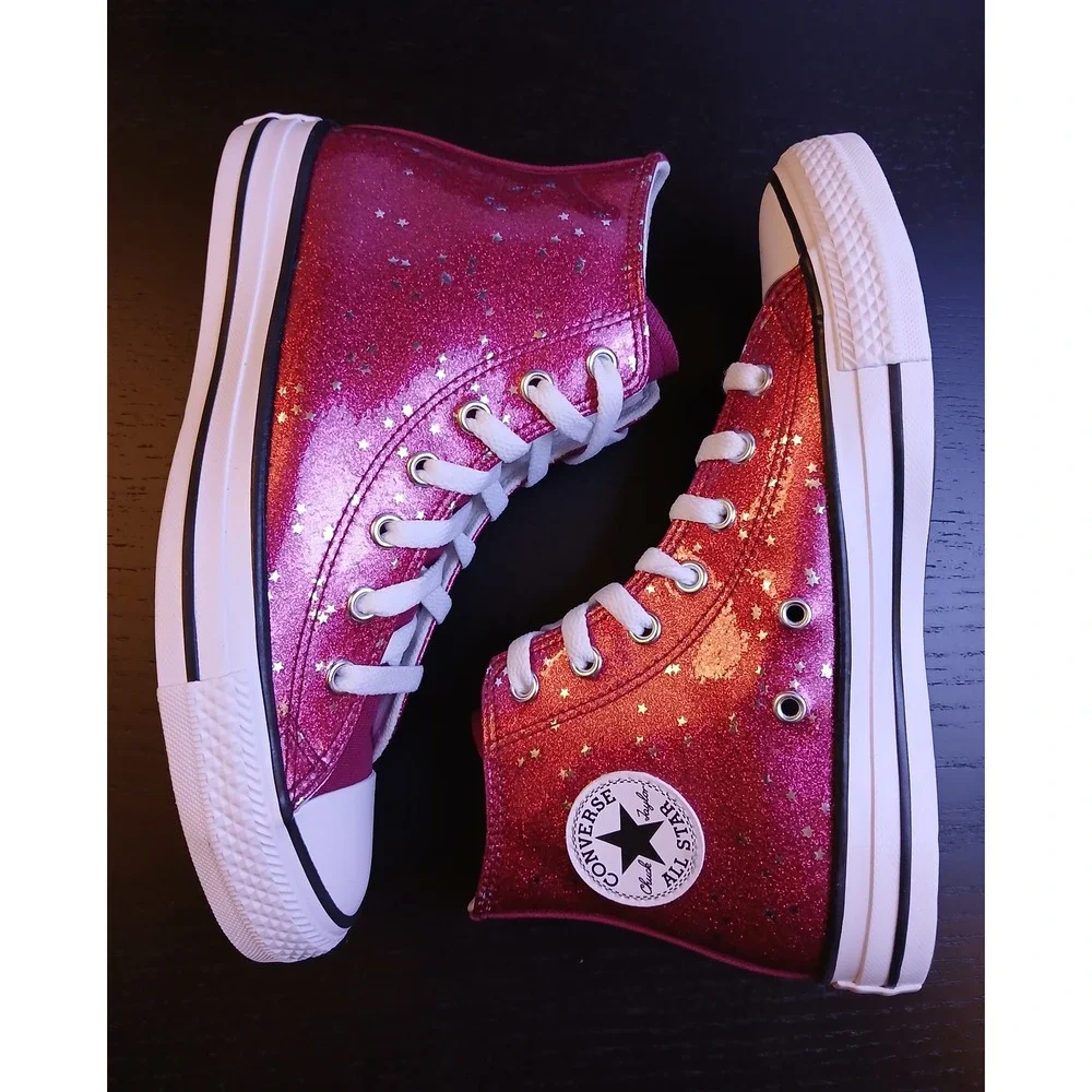 Converse Chuck Taylor All Star Hi Glitter Star Sporty Berry Pink Big Kid 4.5 NEW